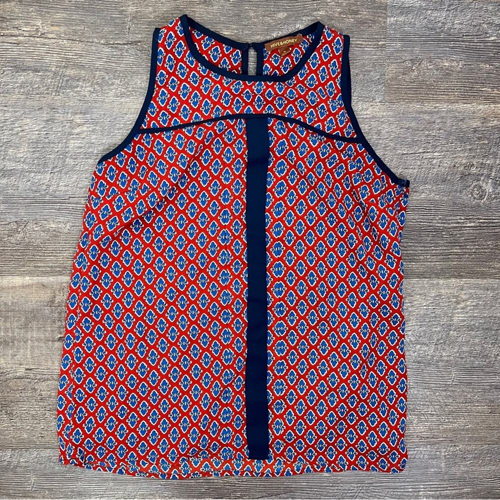 Hive and Honey red and blue sleeveless blouse top shirt size medium M B154
